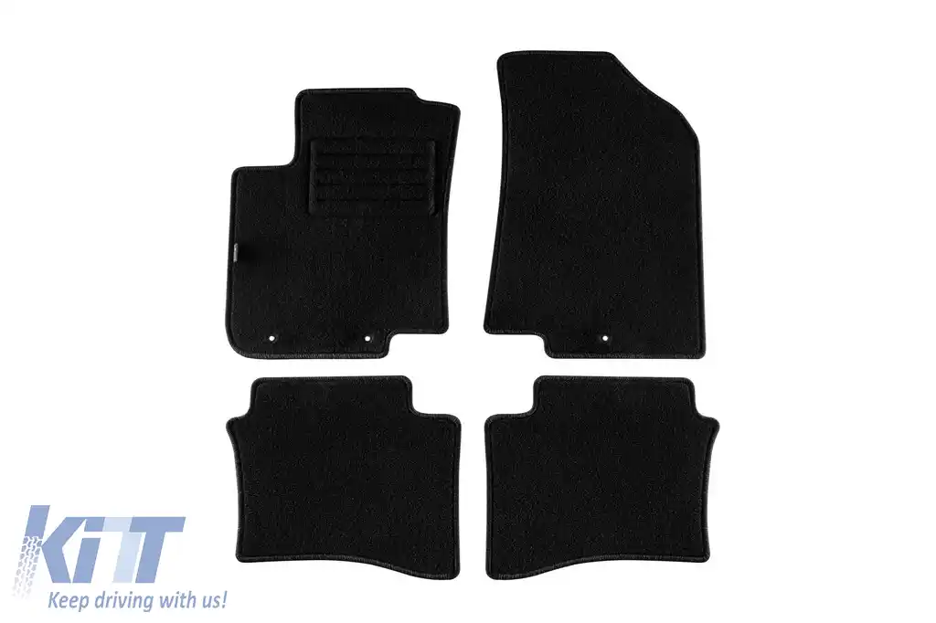 Covorașe de podea din mochetă cu două straturi, potrivite pentru Kia Rio 2012-2016, 3-5 uși, set de 4 bucăți, negre, de la Petex, țesătură Rex.