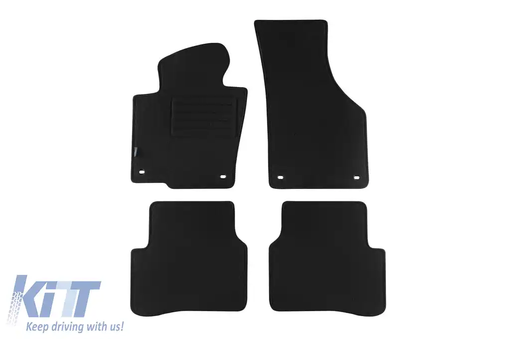 Covorașe de podea din mochetă cu două straturi, potrivite pentru VW Passat 2005-2010, Passat CC 2008-2012, din țesătură Rex cu deschideri ovale, set de 4 bucăți, negru.