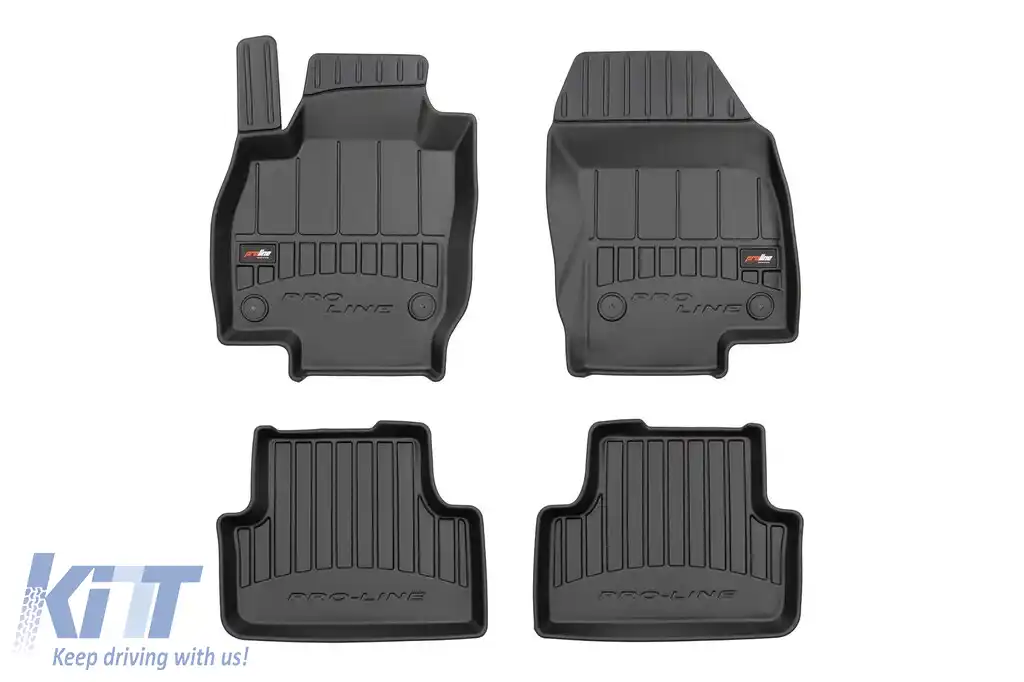 Covorașe din cauciuc specifice, potrivite pentru Volkswagen T-Cross după 2018, set de 4 piese, culoare neagră, cu garanție de 24 de luni