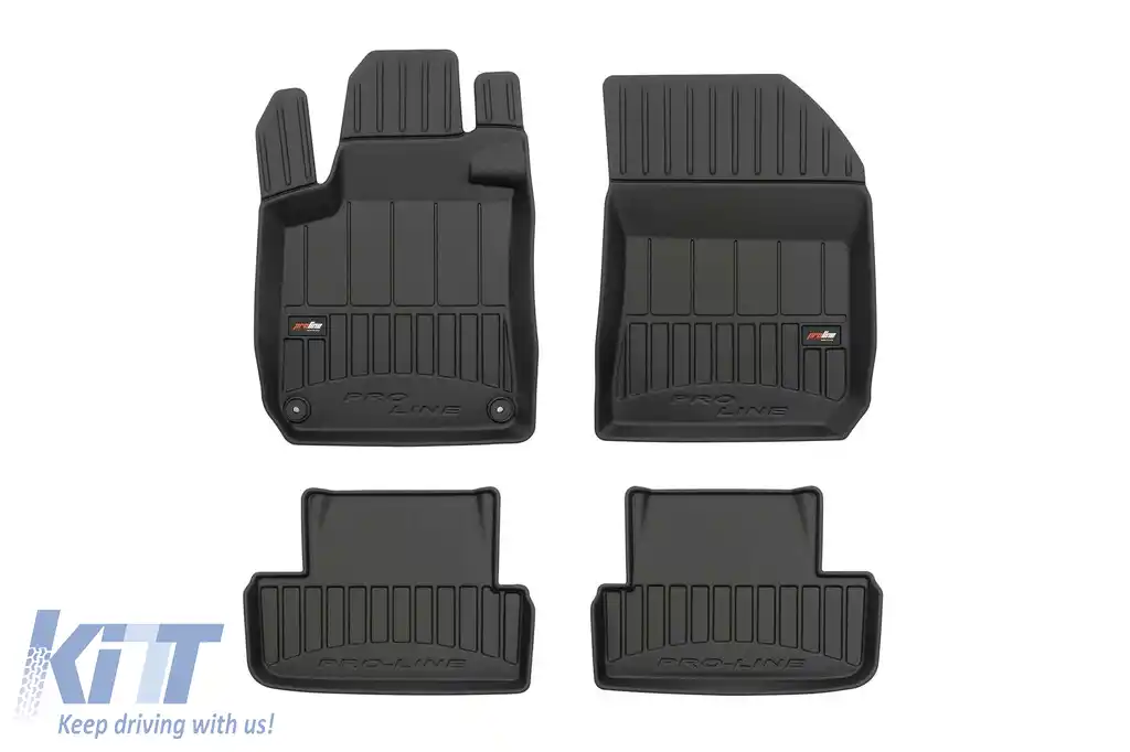 Covorașe din cauciuc specifice, potrivite pentru Peugeot 308 2013-2021, set de 4 piese, culoare neagră, cu garanție de 24 de luni din seria Frogum 3D ProLine.