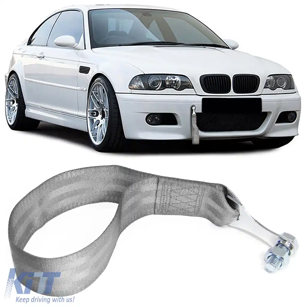 Curea de remorcare motorsport cu cârlig de remorcare, fabricată din material, universală, 26.5cm, gri
