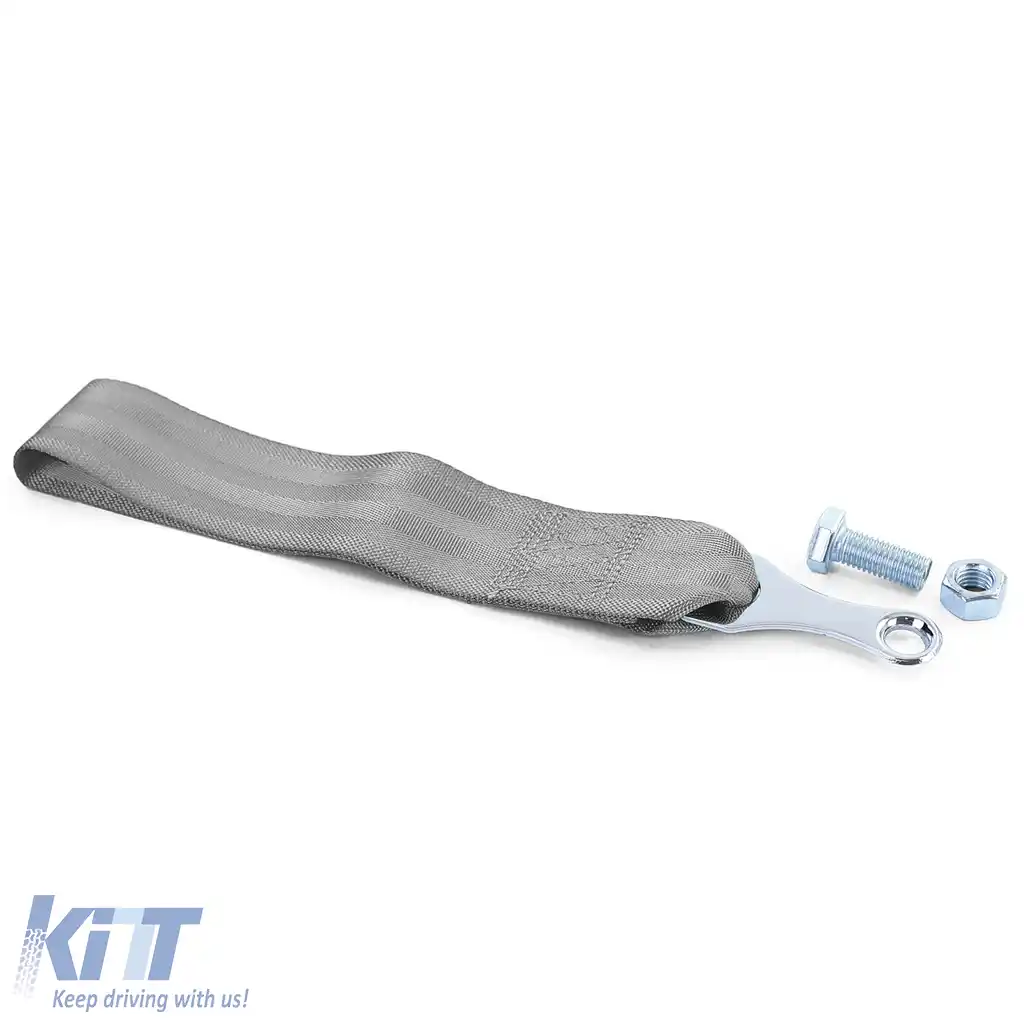 Curea de remorcare motorsport cu cârlig de remorcare, fabricată din material, universală, 26.5cm, gri-image-6194915