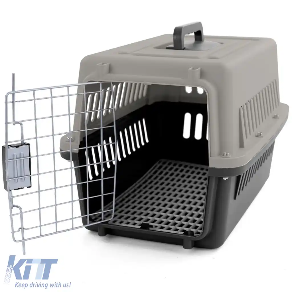 Cutie de transport auto pentru animale de companie cu ușă, potrivită pentru câini, pisici etc. Gri Negru 30x48x31cm-image-6277249