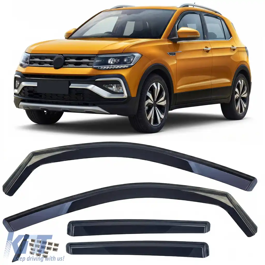 Deflectoare de vânt deflectoare de ploaie set de 4 piese negru fumuriu, potrivit pentru VW T-Cross 2018-2023