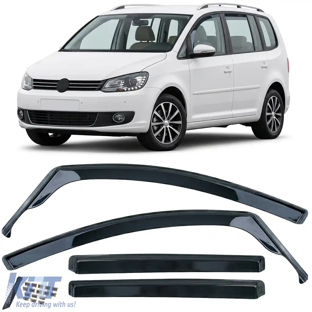 Deflectoare de vânt, protecții împotriva ploii, set de 4 bucăți, nuanță neagră, potrivite pentru VW Touran 1T 2003-2015