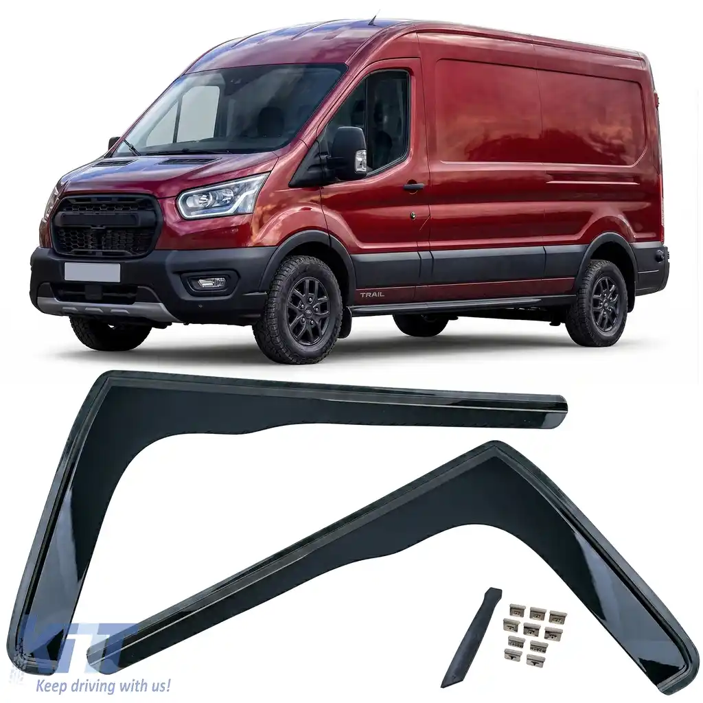 Deflector de vânt, deflector de ploaie, 2 piese, negru fumuriu, potrivit pentru Ford Transit din 2013