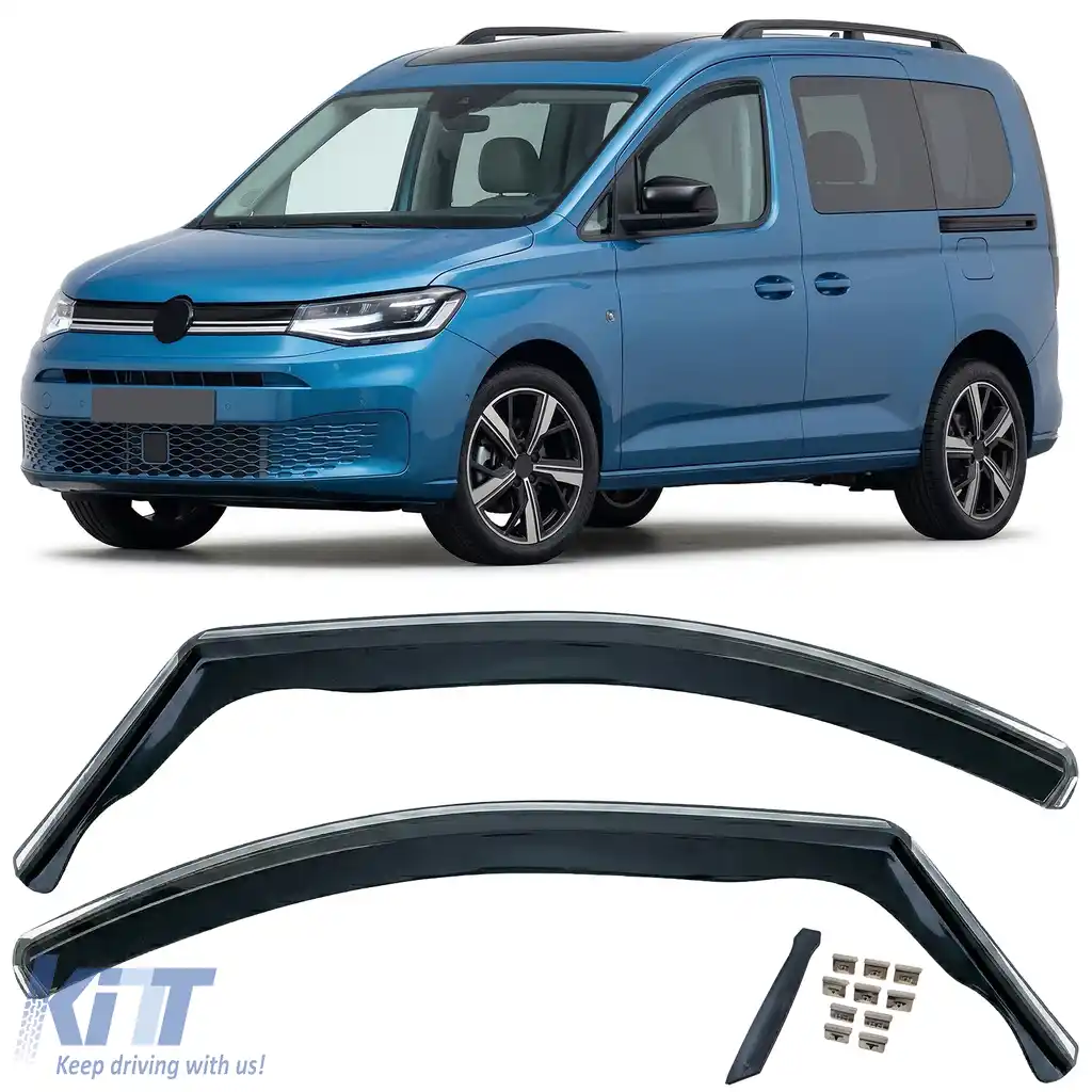 Deflector de vânt, deflector de ploaie, 2 piese, negru fumuriu, potrivit pentru VW Caddy V SB din 2020