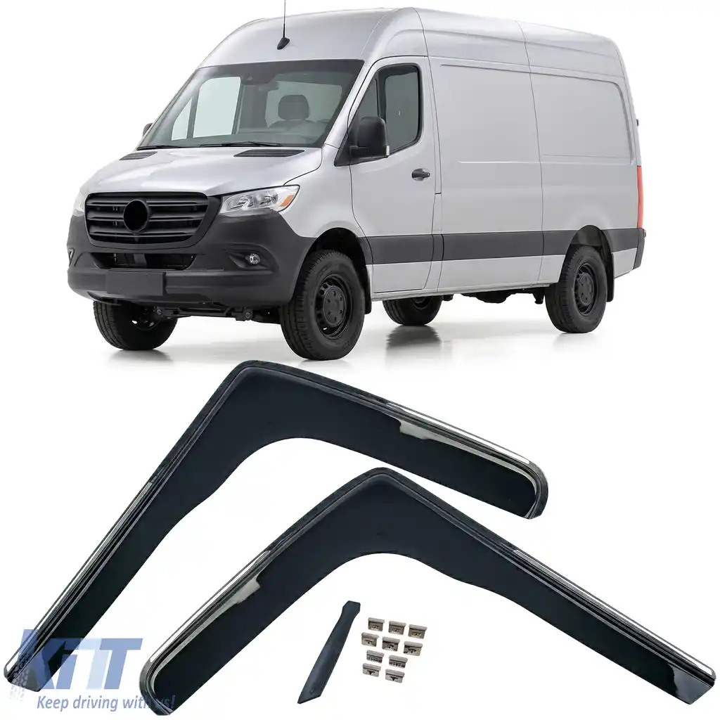 Deflector de vânt, deflector de ploaie, 2 piese, negru, potrivit pentru Mercedes Sprinter 907 din 2018