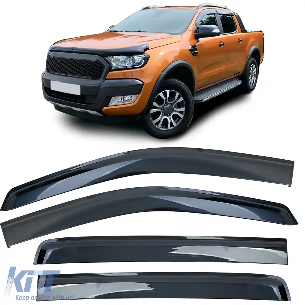 Deflector de vânt, deflector de ploaie, 4 piese, negru, potrivit pentru Ford Ranger T6 T7 T8 2012-2022