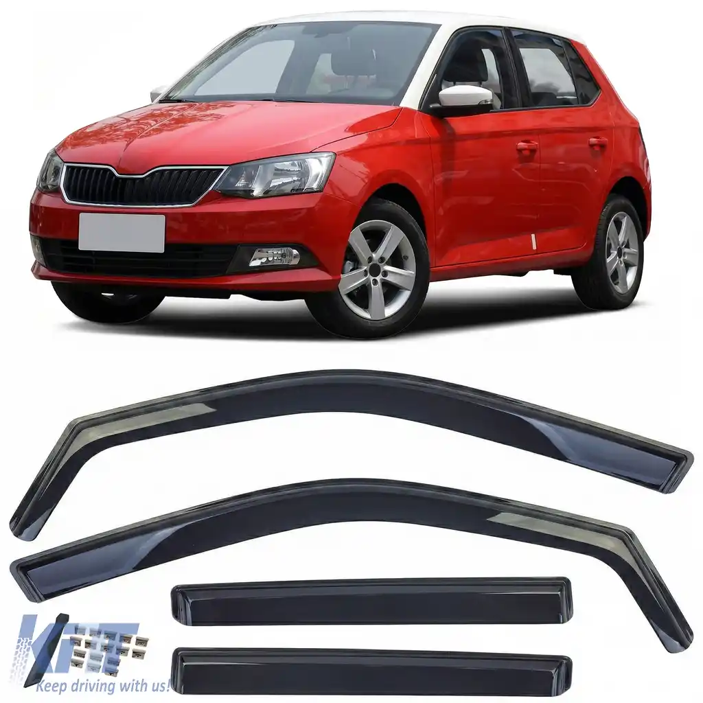 Deflector de vânt, deflector de ploaie, 4 piese, negru fumuriu, potrivit pentru Skoda Fabia 2014-2021