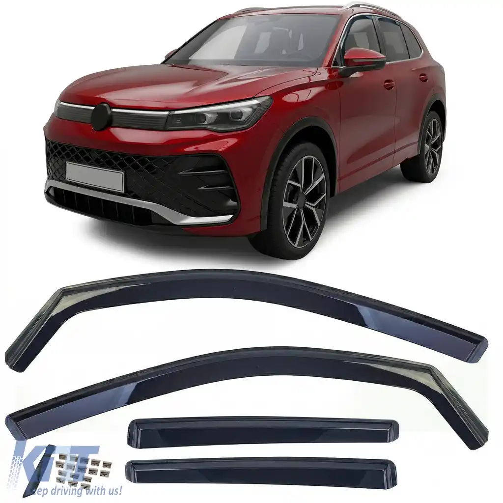 Deflector de vânt, deflector de ploaie, 4 piese, negru fumuriu, potrivit pentru VW Tiguan 3 din 2024