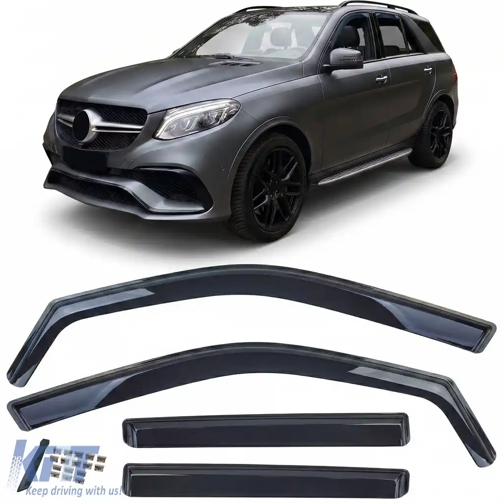 Deflector de vânt, deflector de ploaie, 4 piese, negru, potrivit pentru Mercedes GLE W166 2015-2019