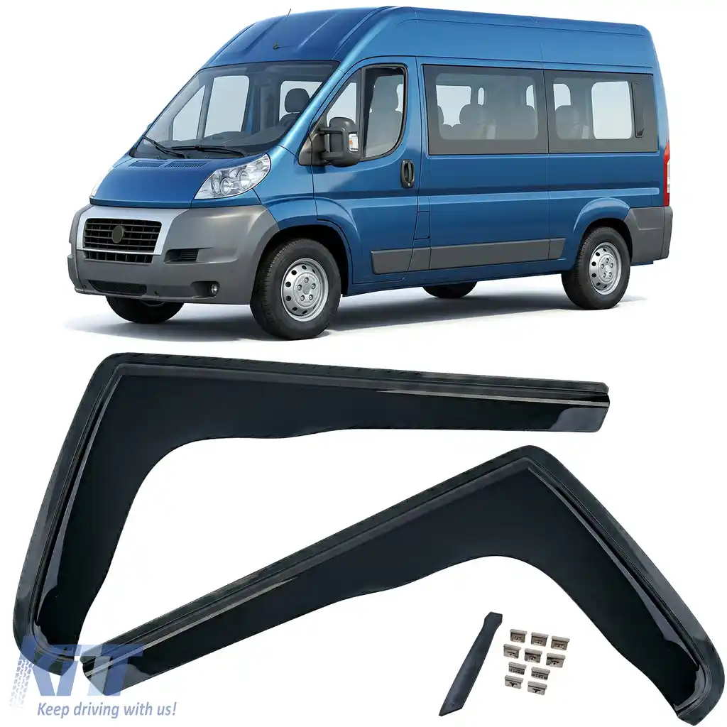 Deflector de vânt, protecție împotriva ploii, 2 piese, negru fumuriu, potrivit pentru Fiat Ducato din 2006