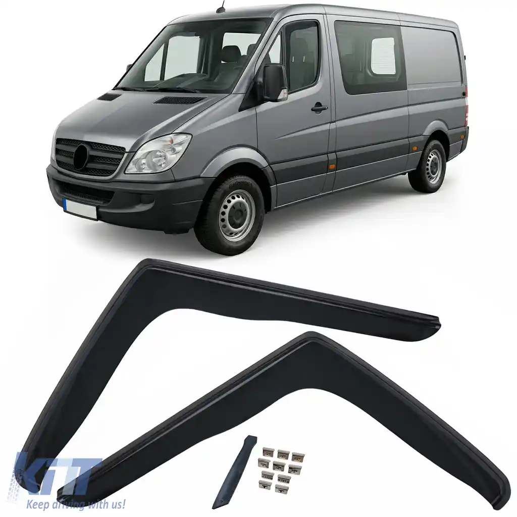 Deflector de vânt, protecție împotriva ploii, 2 piese, negru, potrivit pentru Mercedes Sprinter 906 06-18