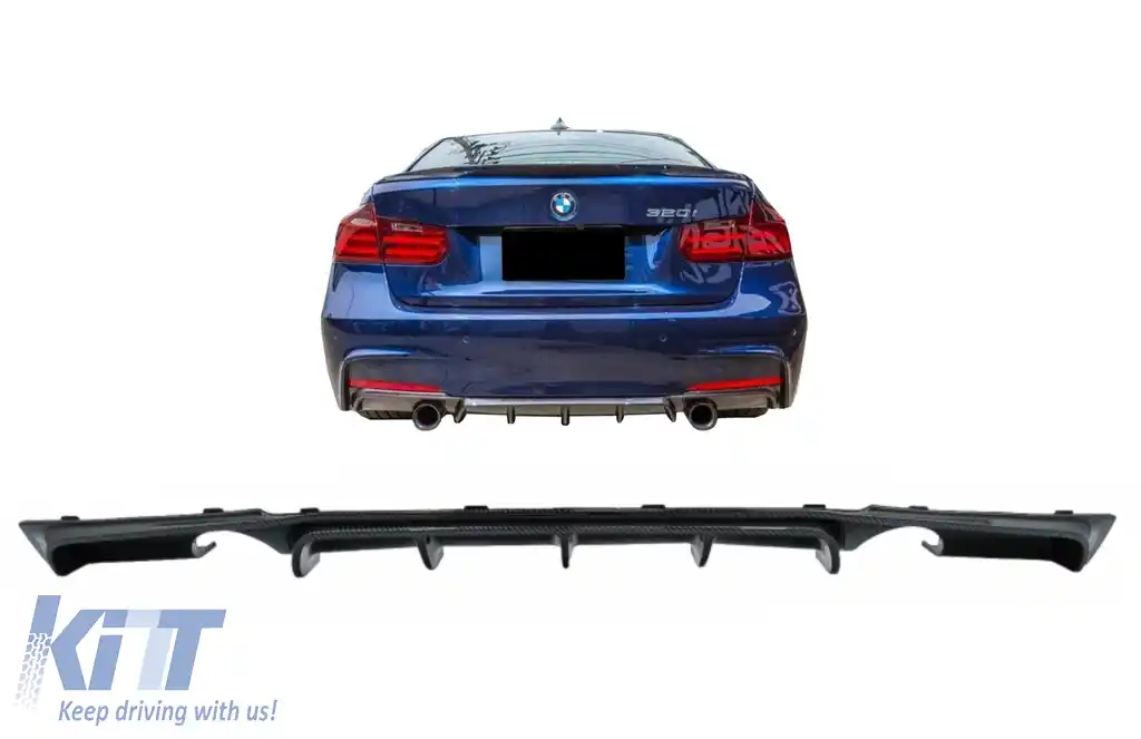 Difuzor Bara Spate cu Evacuare Dubla compatibil cu BMW 3 Series F30 F31 (2011-2019) M Performance Design Carbon Film Coating
