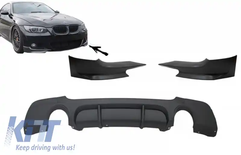 Difuzor Bara Spate Cu Evacuare Dubla cu Prelungiri Bara Fata compatibil cu BMW E92 3 Series (2006-2010) M Performance Design