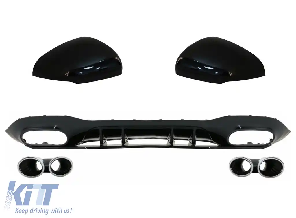 Difuzor Bara Spate cu Evacuari Crom compatibil cu Mercedes A-Class W177 Hatchback (05.2018-2022) si Capace Oglinzi