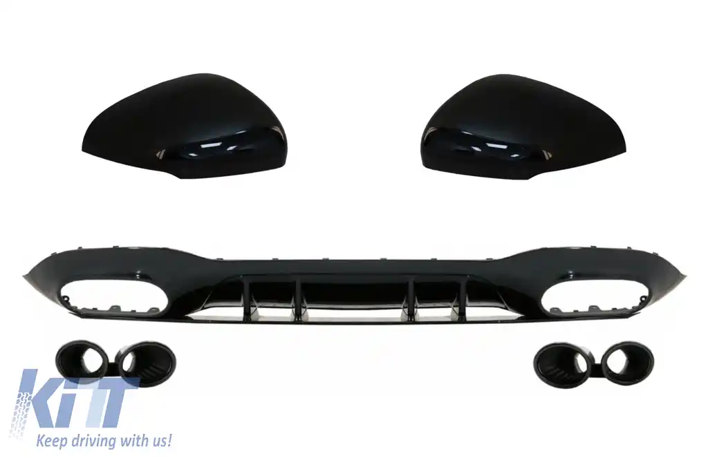 Difuzor Bara Spate cu Evacuari Negre si Capace Oglinzi compatibil cu Mercedes A-Class V177 Sedan (09.2018-2022)