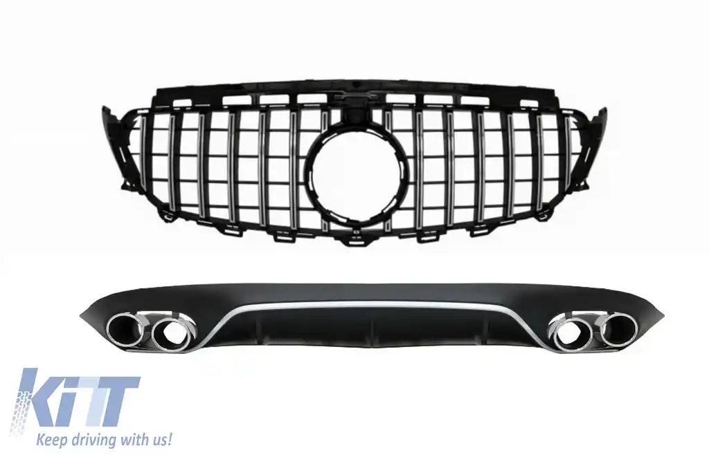 Difuzor Bara Spate cu Grila Centrala compatibil cu Mercedes E-Class C238 AMG Sport Line (2016+) E53 Design Negru Crom