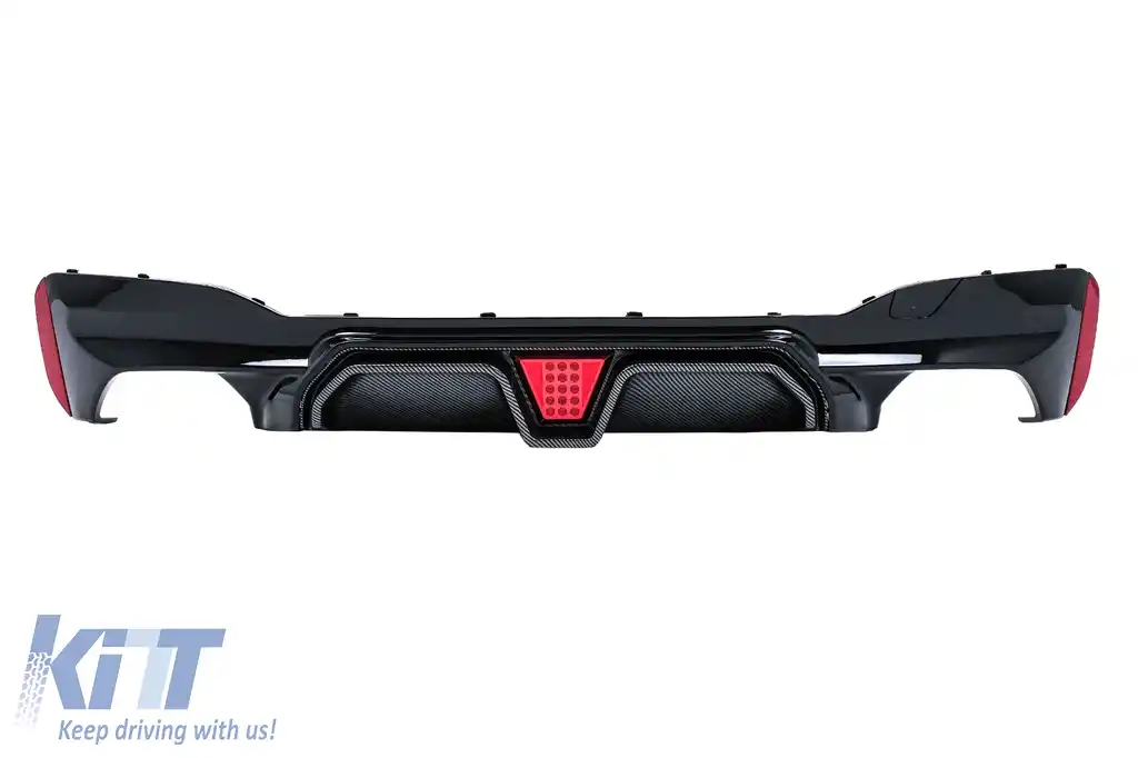 Difuzor Bara Spate cu LED compatibil cu BMW Seria 5 G30 G31 (2017-2024) M5 Design Negru Lucios cu Insertie Carbon-image-6128475