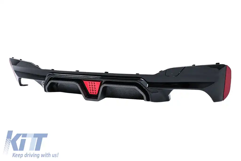 Difuzor Bara Spate cu LED compatibil cu BMW Seria 5 G30 G31 (2017-2024) M5 Design Negru Lucios cu Insertie Carbon-image-6128477