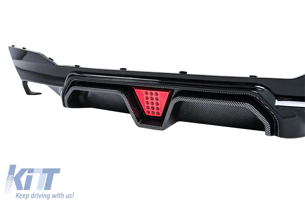 Difuzor Bara Spate cu LED compatibil cu BMW Seria 5 G30 G31 (2017-2024) M5 Design Negru Lucios cu Insertie Carbon-image-6128478