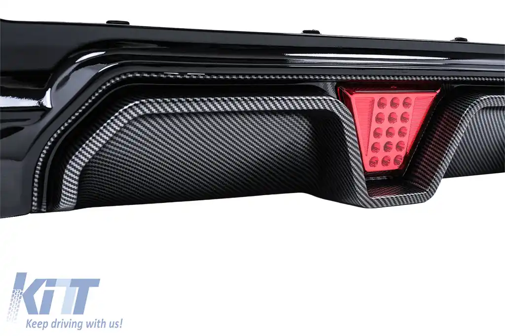 Difuzor Bara Spate cu LED compatibil cu BMW Seria 5 G30 G31 (2017-2024) M5 Design Negru Lucios cu Insertie Carbon-image-6128481