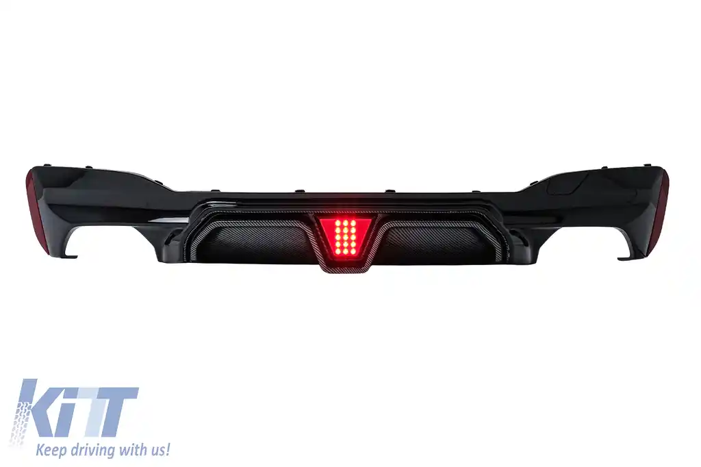 Difuzor Bara Spate cu LED compatibil cu BMW Seria 5 G30 G31 (2017-2024) M5 Design Negru Lucios cu Insertie Carbon-image-6128483
