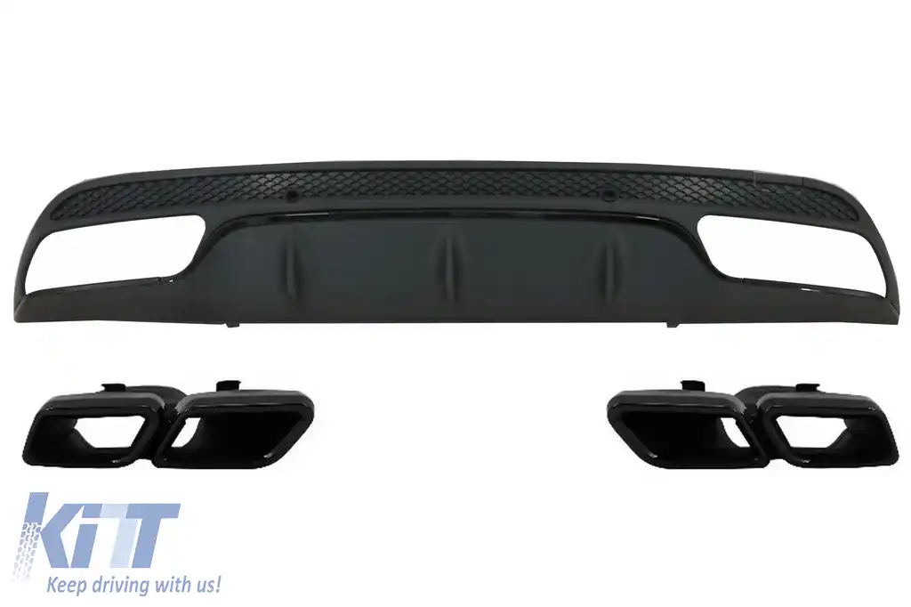 Difuzor Bara Spate cu Ornamente compatibil cu Mercedes C-Class W205 (2014-2020) C63 Design Negru