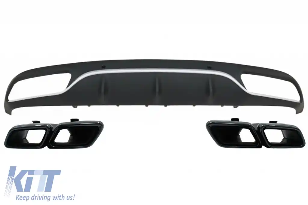 Difuzor Bara Spate cu Ornamente Evacuare Negre compatibil cu Mercedes C-Class C205 A205 Coupe Cabriolet (2014-2019) C63 Design