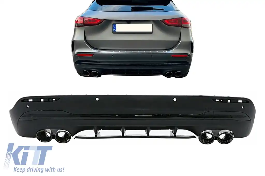 Difuzor Bara Spate cu Ornamente Evacuare Negru Lucios compatibil cu Mercedes GLA SUV H247 Sport Line (2020-) Aero 45S Design Night Package-image-6097329