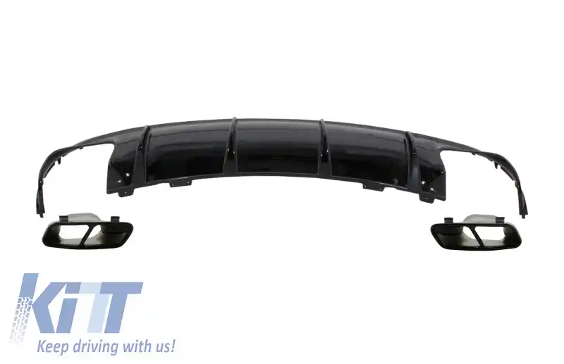 Difuzor Bara Spate cu Ornamente Evacuare compatibil cu Mercedes CLA X117 W117 (2013-2018) Facelift CLA45 Look Negru