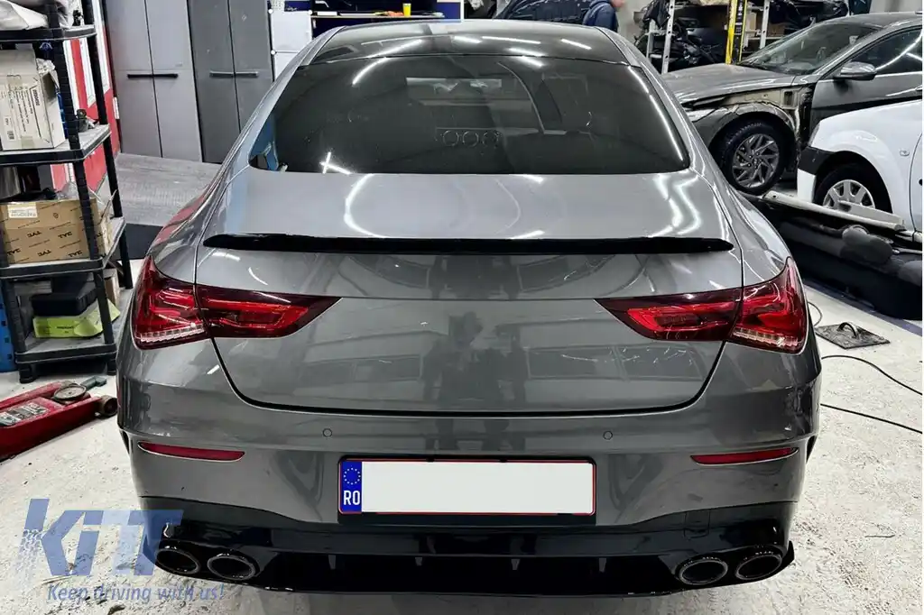 Difuzor Bara Spate cu Ornamente Evacuare compatibil cu Mercedes CLA X118 Shooting Brake C118 Coupe Sport Line (2019-up) CLA45S Design Aerodynamic Night Package-image-6112933
