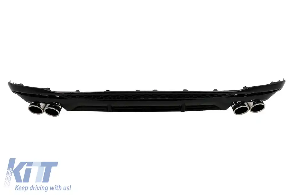 Difuzor Bara Spate cu Ornamente Evacuare compatibil cu Audi A4 B9 8W Facelift (2020-up) doar S-line Negru-image-6092762