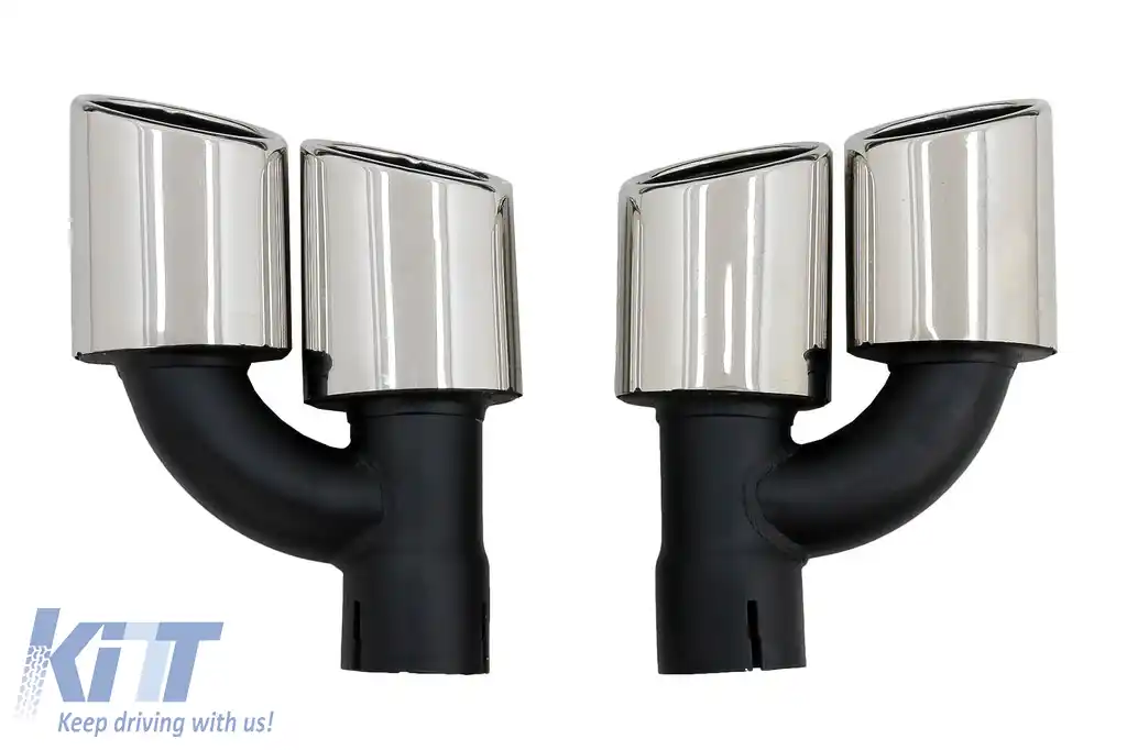 Difuzor Bara Spate cu Ornamente Evacuare compatibil cu Audi A4 B9 8W Facelift (2020-up) doar S-line Negru-image-6092766