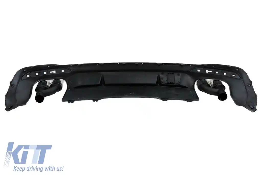 Difuzor Bara Spate cu Ornamente Evacuare compatibil cu Audi A4 B9 8W Facelift (2020-up) doar S-line Negru-image-6092769