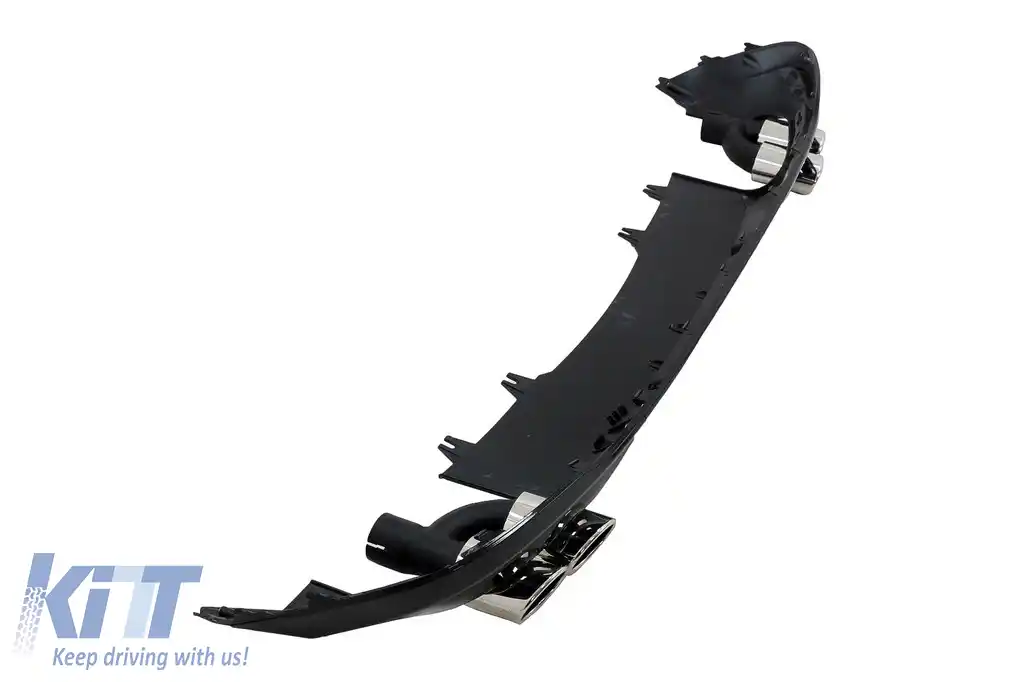 Difuzor Bara Spate cu Ornamente Evacuare compatibil cu Audi A4 B9 8W Facelift (2020-up) doar S-line Negru-image-6092771