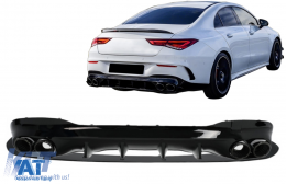 Difuzor Bara Spate cu Ornamente Evacuare compatibil cu Mercedes CLA X118 Shooting Brake C118 Coupe Sport Line (2019-up) CLA45S Design Aerodynamic Night Package-image-6090811