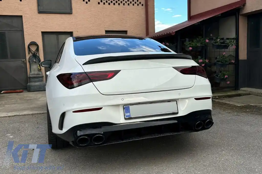 Difuzor Bara Spate cu Ornamente Evacuare compatibil cu Mercedes CLA X118 Shooting Brake C118 Coupe Sport Line (2019-06.2025) CLA45S Design Aerodynamic Night Package-image-6278096