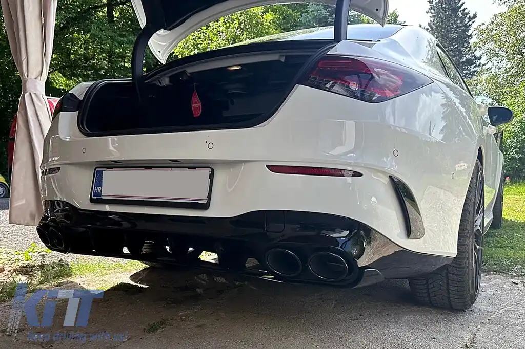 Difuzor Bara Spate cu Ornamente Evacuare compatibil cu Mercedes CLA X118 Shooting Brake C118 Coupe Sport Line (2019-06.2025) CLA45S Design Aerodynamic Night Package-image-6278097