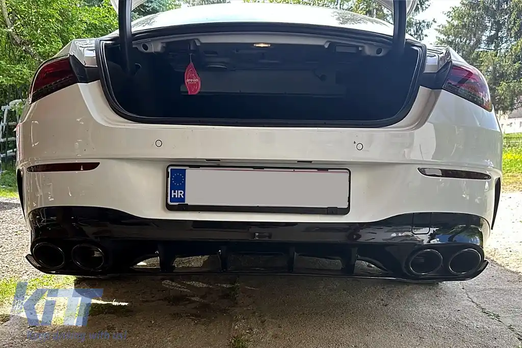 Difuzor Bara Spate cu Ornamente Evacuare compatibil cu Mercedes CLA X118 Shooting Brake C118 Coupe Sport Line (2019-06.2025) CLA45S Design Aerodynamic Night Package-image-6278098