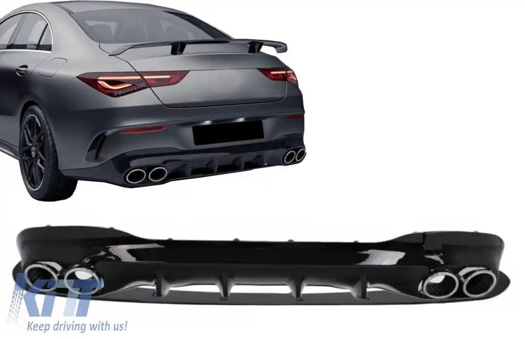 Difuzor Bara Spate cu Ornamente Evacuare compatibil cu Mercedes CLA X118 Shooting Brake C118 Coupe Sport Line (2019-2023) CLA45S Design Aerodynamic Package-image-6104252