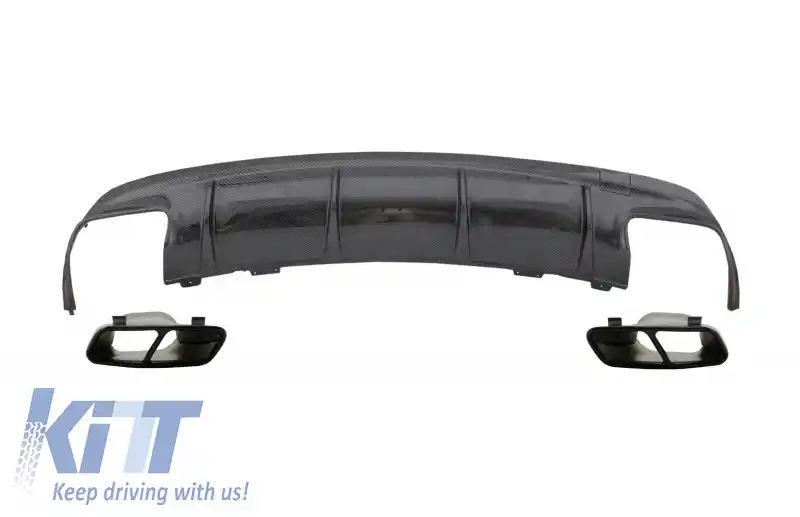 Difuzor Bara Spate cu Ornamente Negru pentru sistemul de evacuare Negre compatibil cu Mercedes W117 CLA (2013-2018) Facelift CLA45 Carbon Look