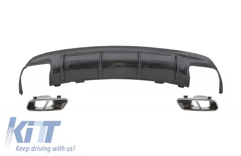 Difuzor Bara Spate cu Ornamente pentru sistemul de evacuare Crom compatibil cu Mercedes CLA W117 (2013-2018) Facelift CLA45 Design Carbon