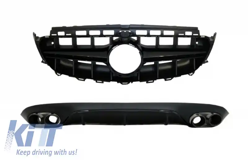 Difuzor Bara Spate cu Ornamente toba si Grila Centrala compatibil cu Mercedes E-Class C238 AMG Sport Line (2016+) E53 Design Negru Complet
