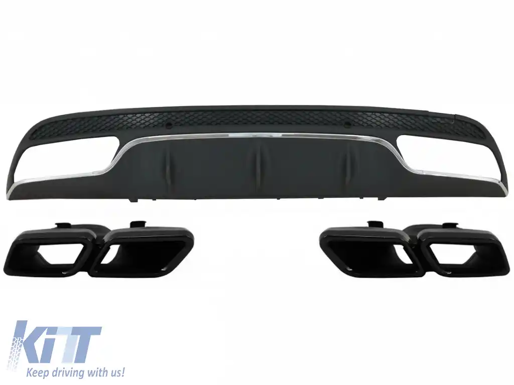 Difuzor Bara Spate cu Ornamente tobe Negre compatibil cu Mercedes C-Class W205 S205 (2014-2020) C63 Design doar pentru Sport Package