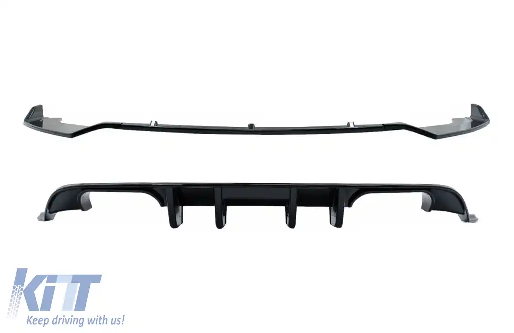 Difuzor Bara Spate cu Prelungire Bara Fata compatibil cu VW Golf 7.5 VII Facelift (2017-2019) R Look Negru Lucios