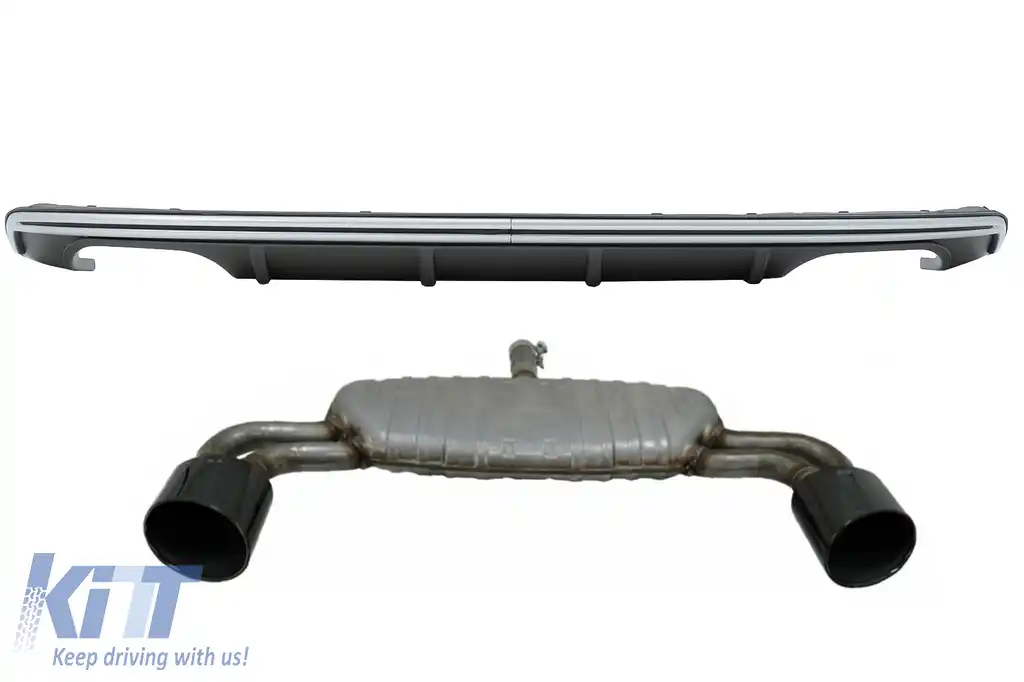 Difuzor Bara Spate cu Sistem de evacuare Negru compatibil cu Audi A3 8V Hatchback Sportback (2012-2015) S3 Design