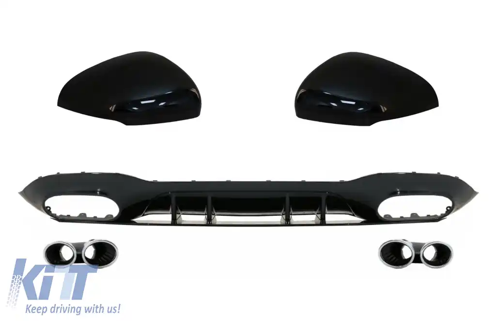 Difuzor Bara Spate cu  Evacuari Crom si Capace Oglinzi compatibil cu Mercedes A-Class V177 Sedan (09.2018-2022)