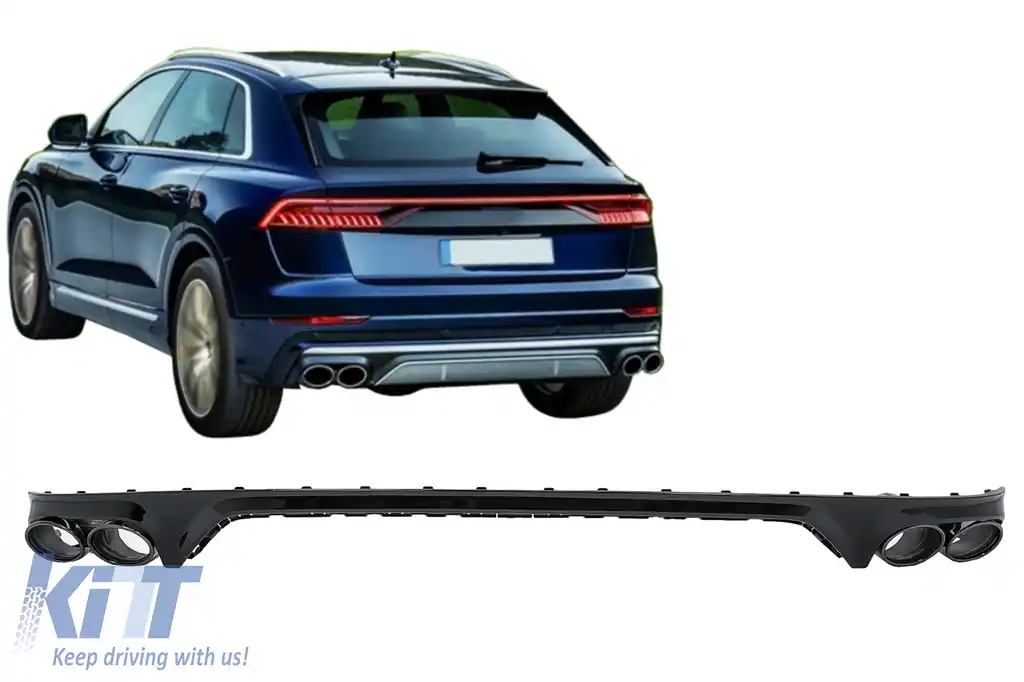 Difuzor Bara Spate Evacuare Dubla compatibil cu Audi Q8 S-Line (2018-2023) Evacuari Negre